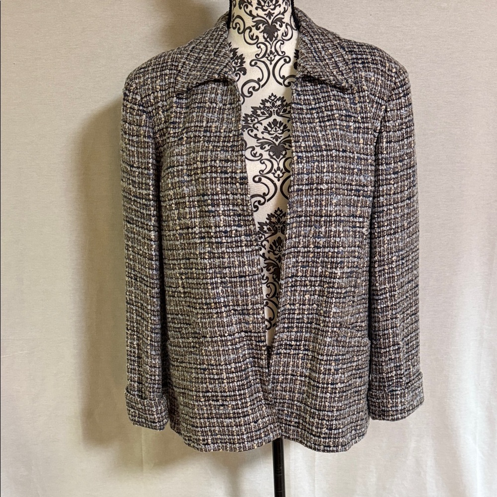 Lafayette 148 New York Women's Tweed Blazer - Taupe and Navy Wool/Silk Blend